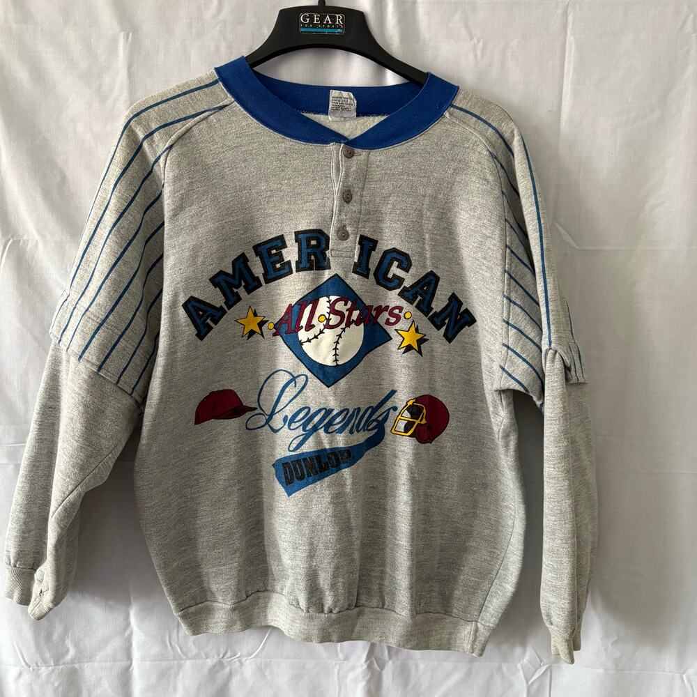 Dunlop American Legends Baseball Striped Henley Vintage Sweatshirt Large